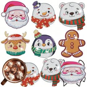 6 Pcs Chirstmas Cartoon Diamond Art Painting Acrylic Garden Stake Craft Ornaments Kits Keychains Refrigerator Fridge Magnets Accessories DIY Full (Option: 6Pcs)