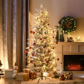 6' Pre Lit Artificial Flocked Christmas Trees (Option: Green-980x270x290 mm)
