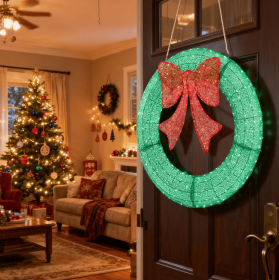 Christmas Wreath Decoration, LED Metal Holiday Decoration In Green Yellow (Option: Green48IN)