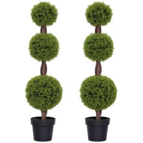 Set Of 2 Artificial Ball Boxwood Topiary Trees, Fake Plants In Pots For Indoor Outdoor Living Room, Green (Option: Green)