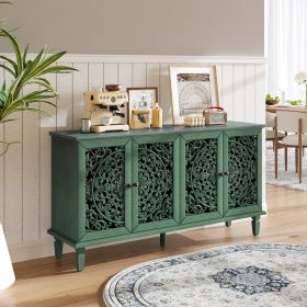 60 Antique Buffet Cabinet With Floral Carvings With Solid Wood Legs Antique Brass Handles Adjustable Shelves, TV Stand For 65  TV, Sideboard For (Option: Antique Green)