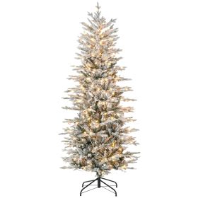 HOMCOM 6ft Tall Prelit Artificial Christmas Tree Holiday Decor With 636 Snow Flocked Branches, 250 Warm Yellow Clear Lights, Auto Open, Extra Bul (Option: Green)
