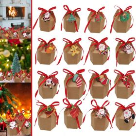 24 Pcs Christmas Treat Boxes With Cards And Ribbon Xmas Tree Santa Kraft Gift Boxes Cute Gift Case Printed With Santa Claus Elk Snowman Christmas (Option: 24pcs)