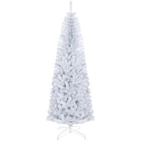 HOMCOM 7ft Pencil Christmas Tree, Unlit Artificial Christmas Tree Slim Douglas Fir Xmas Tree With Realistic Branches, Halloween Tree With 818 Tip (Option: White)