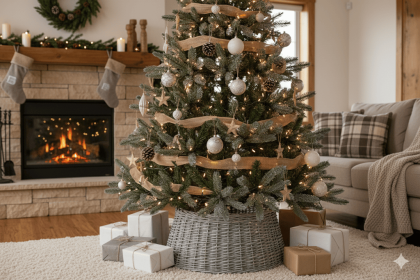 Rustic Woven Wicker Christmas Tree Collar Farmhouse Holiday Decor (Option: Grey)