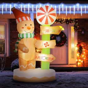 6' Christmas Inflatable Gingerbread Man and Signpost w/ LED Lights (Option: Brown-160x160x120 mm)